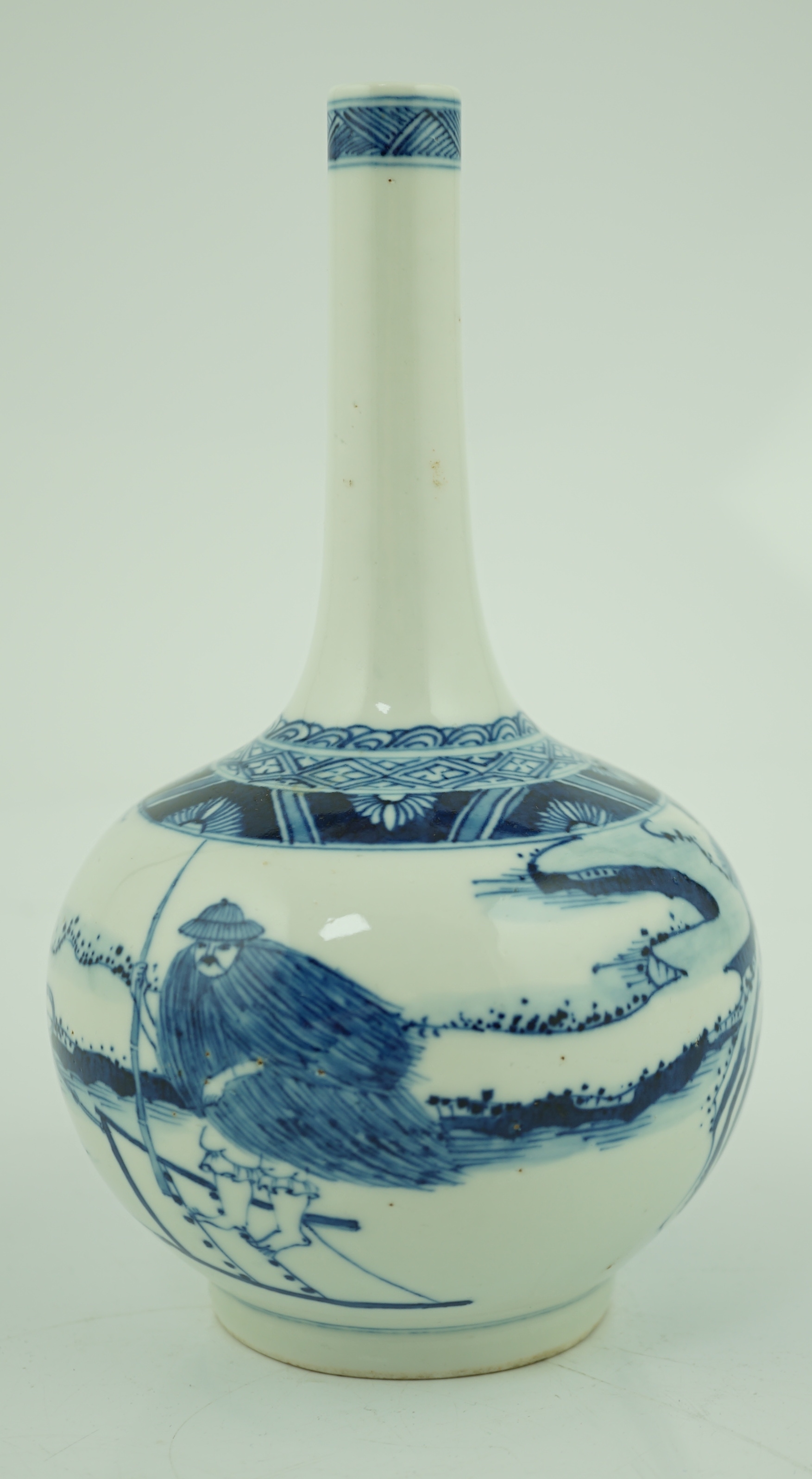 A Chinese blue and white 'ox and plough' bottle vase, late 19th century